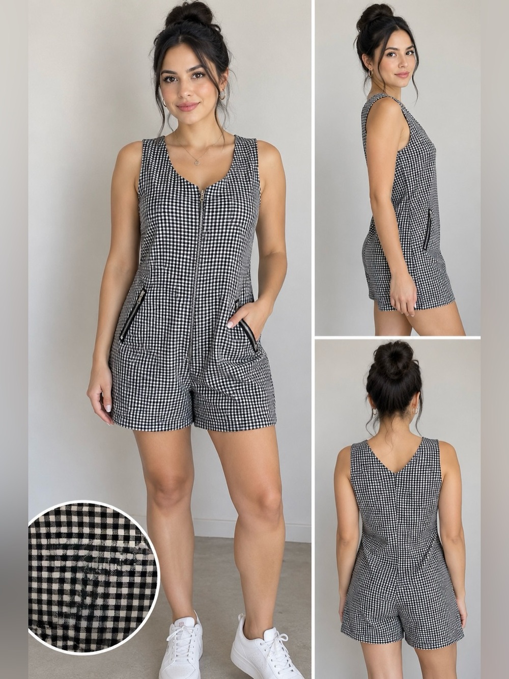 Vintage Erica Fashion Black & White Gingham Romper